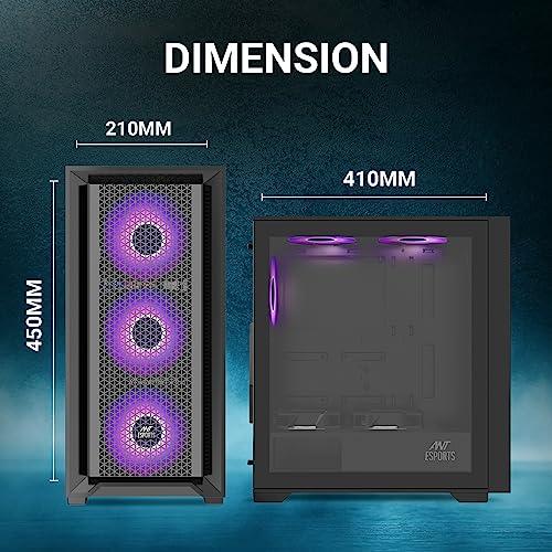 Ant Esports SX7 Mid- Tower Computer Case/Gaming Cabinet - Black | Support ATX, Micro-ATX, Mini-ITX | Pre-Installed 3 x 120mm Front Fans