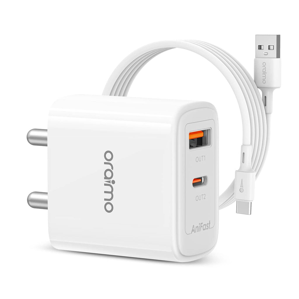 Oraimo 25W Super Fast GaN Charger Dual Port USB C Wall Charger,Fast Charging for Samsung Galaxy S22/S21/S20 Ultra/ S21/S21Ultra/S21+/S20/S20Ultra/Note20 and more (OCW-I100D+C54(25W))