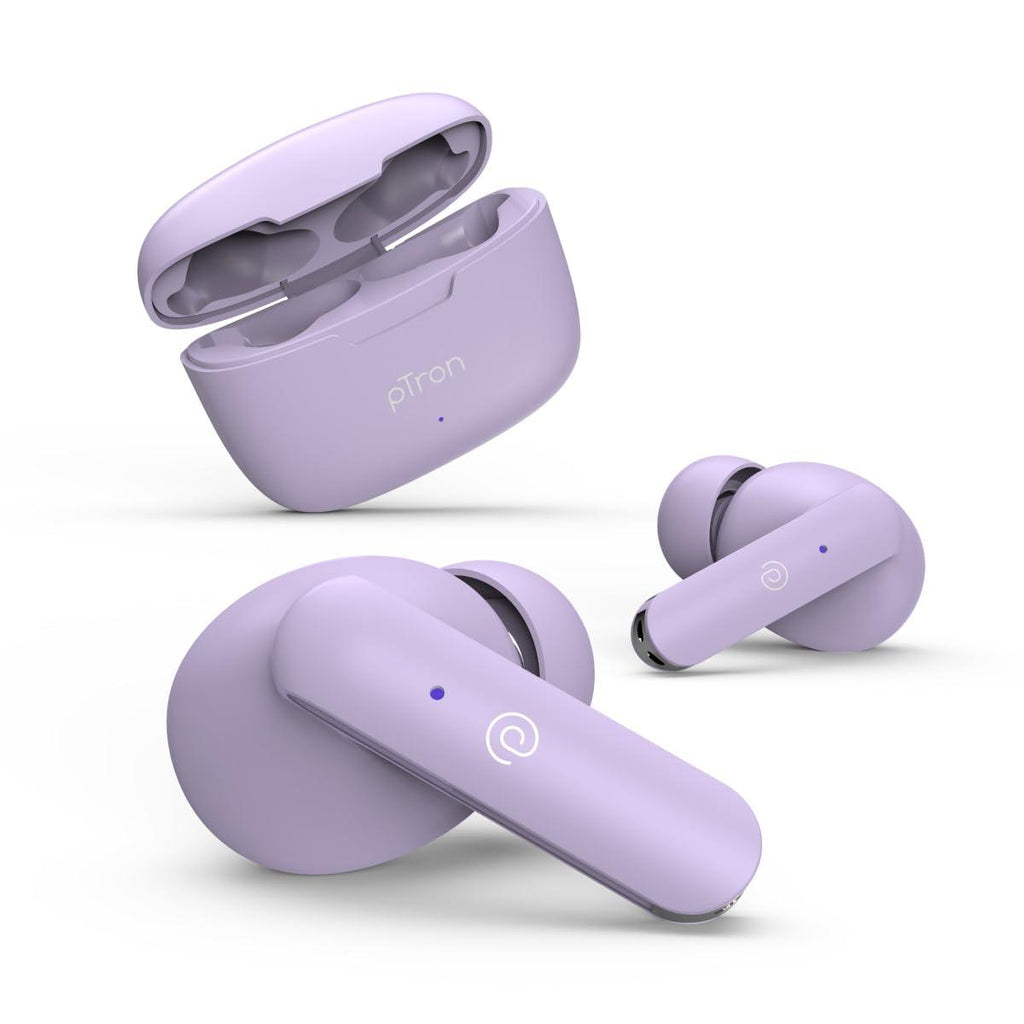 pTron Bassbuds Duo in-Ear Wireless Earbuds,Immersive Sound,32Hrs Playtime,Clear Calls Tws Earbuds,Bluetooth V5.1 Headphones,Type-C Fast Charging,Voice Assist&Ipx4 Water Resistant (Light Lilac)