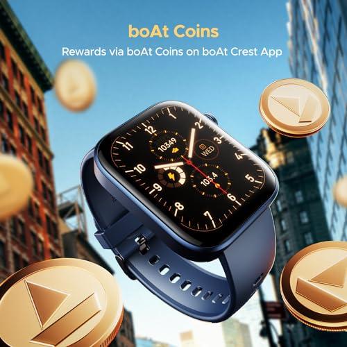 boAt Storm Call 3 w/Turn-by-Turn Navigation, 1.83" (4.6 cm) HD Display, Bluetooth Calling, Crest+ OS, QR Tray, Watch Face Studio, Coins, Emergency SOS Smart Watch for Men & Women(Dark Blue)