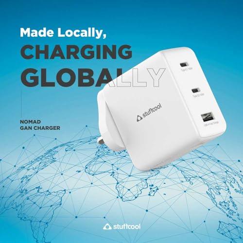 Stuffcool Nomad GaN Charger 102W PD PPS Supports Super Fast Charging 2.0, Charges macbooks, laptops, DSLRs, Gaming Console, with Exchangeable EU, USA, and UK pins Works with 100+ Countries