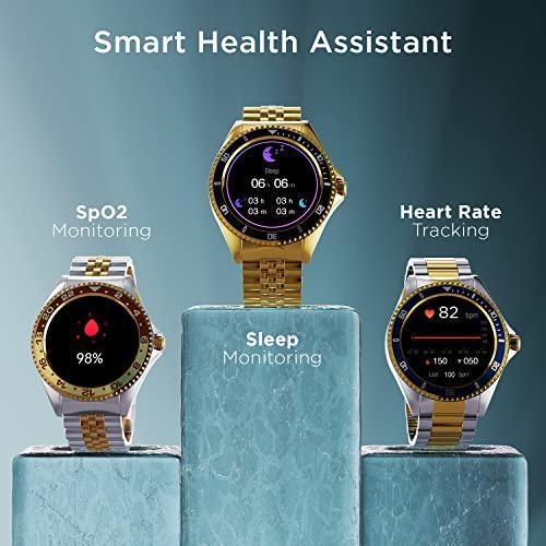 Fire-Boltt Quantum Luxury & Sporty Stainless Steel with Free Silicone Strap Smartwatch, 1.28" Bluetooth Calling, 2 Looks in 1 Watch, High Resolution of 240 * 240 Px & TWS Connection (Sapphire Gold) - Triveni World