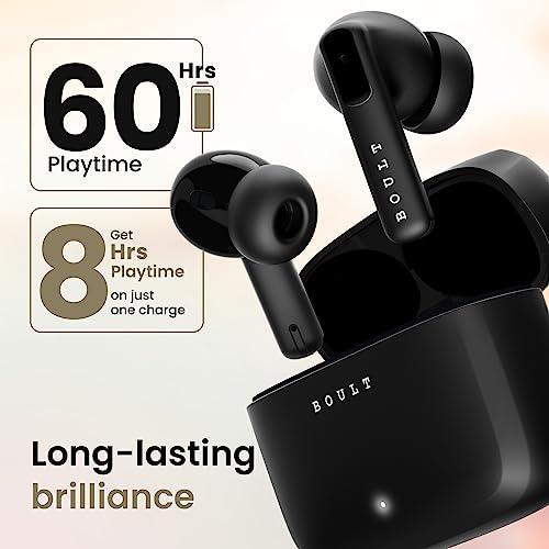 Boult Audio Z60 Truly Wireless in Ear Earbuds with 60H Playtime, 4 Mics ENC Clear Calling, 50ms Low Latency Gaming, 13mm Bass Driver, Type-C Fast Charging, IPX5 ear buds TWS Bluetooth 5.3(Raven Black) - Triveni World