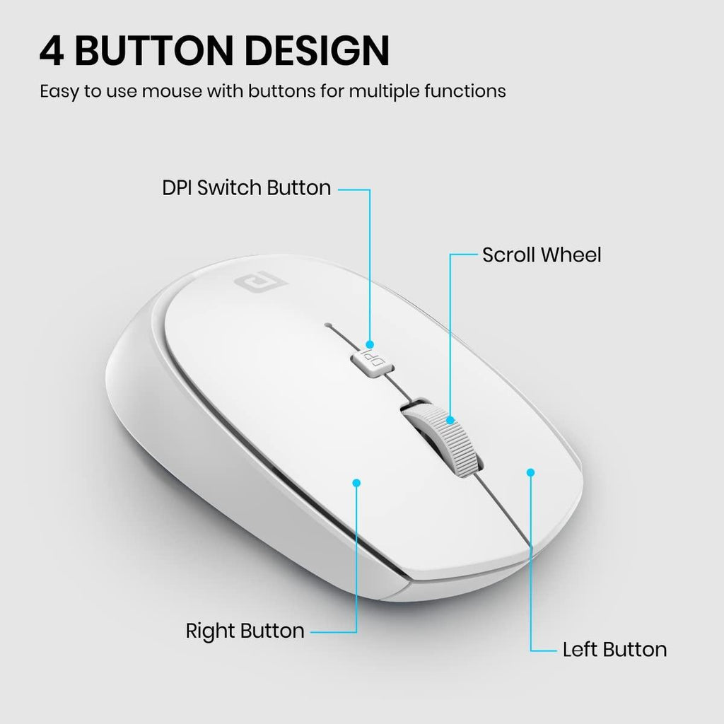 Portronics Toad 23 Wireless Optical Mouse with 2.4GHz, USB Nano Dongle, Optical Orientation, Click Wheel, Adjustable DPI(White)