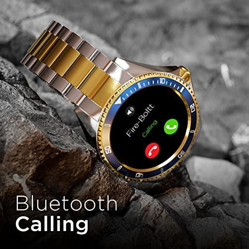 Fire-Boltt Quantum Luxury & Sporty Stainless Steel with Free Silicone Strap Smartwatch, 1.28" Bluetooth Calling, 2 Looks in 1 Watch, High Resolution of 240 * 240 Px & TWS Connection (Sapphire Gold) - Triveni World