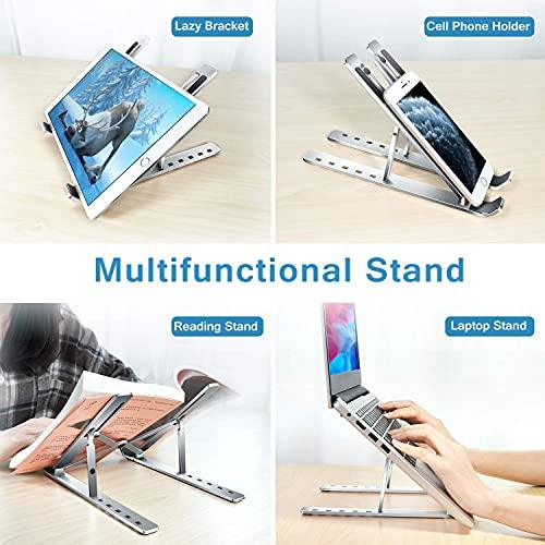 STRIFF Laptop Tabletop Stand, Fold-Up, Adjustable, Ventilated, Portable Holder For Desk, Aluminum Foldable Laptop Ergonomic Compatibility With Up To 15.6-Inch Laptop, All Mac, Tab, And Mobile (Silver)