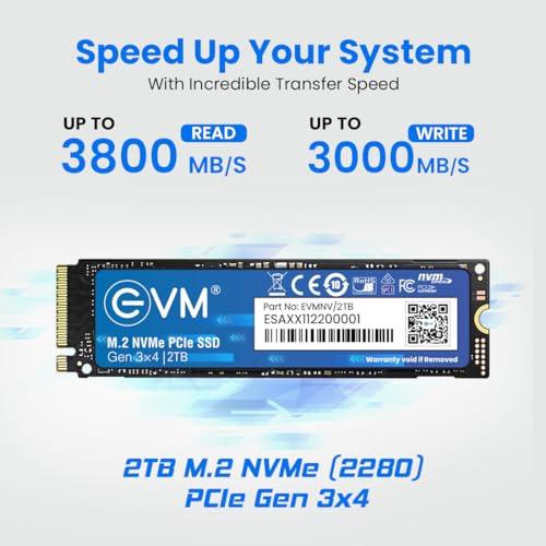 EVM M.2 NVMe (2280) 2TB Internal SSD - 3500MB/s Read - PCIe Interface Gen 3x4-4X Faster Than SATA SSD- 5 Year Warranty (EVMNV/2TB)