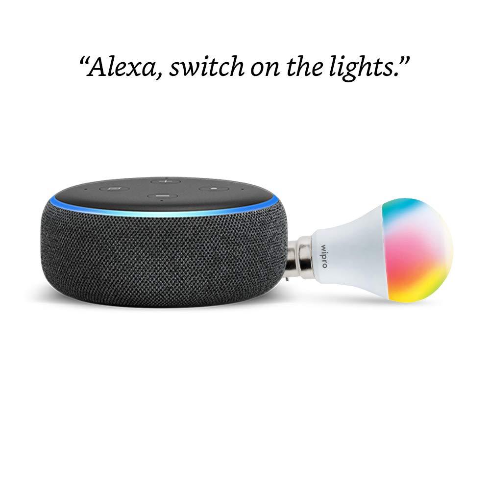 ECHO DOT (BLACK) COMBO WITH WIPRO 9W EASY SET-UP SMART BULB