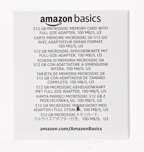 amazon basics 512Gb Microsdxc Memory Card with Full Size Adapter, 100Mb/S, U3