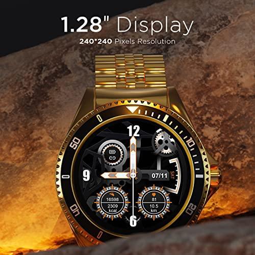 Fire-Boltt Quantum Luxury & Sporty Stainless Steel with Free Silicone Strap Smartwatch, 1.28" Bluetooth Calling, 2 Looks in 1 Watch, High Resolution of 240 * 240 Px & TWS Connection (Raven Gold) - Triveni World