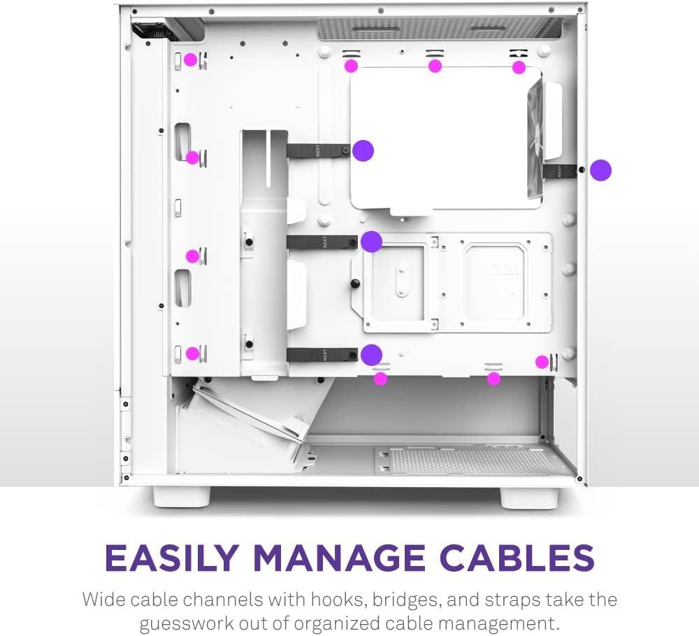 NZXT H5 Flow Compact Mid-Tower Airflow Alloy Steel Computer Case/Gaming Cabinet, Supports Mini-ITX, Micro-ATX, ATX, and EATX | 1 x 120mm Rear Fan and 1 x 120mm Bottom Fan - CC-H51FW-01, White