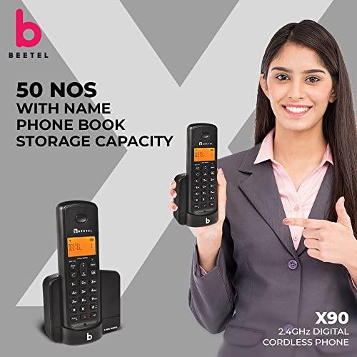 Beetel X90 Cordless 2.4Ghz Landline Phone with Caller ID Display, Stores 50 Contacts, Upto 8Hrs of Talk time, Solid Build Quality, Alarm Function, Auto Answer, Mute & Flash Function (Black X90)