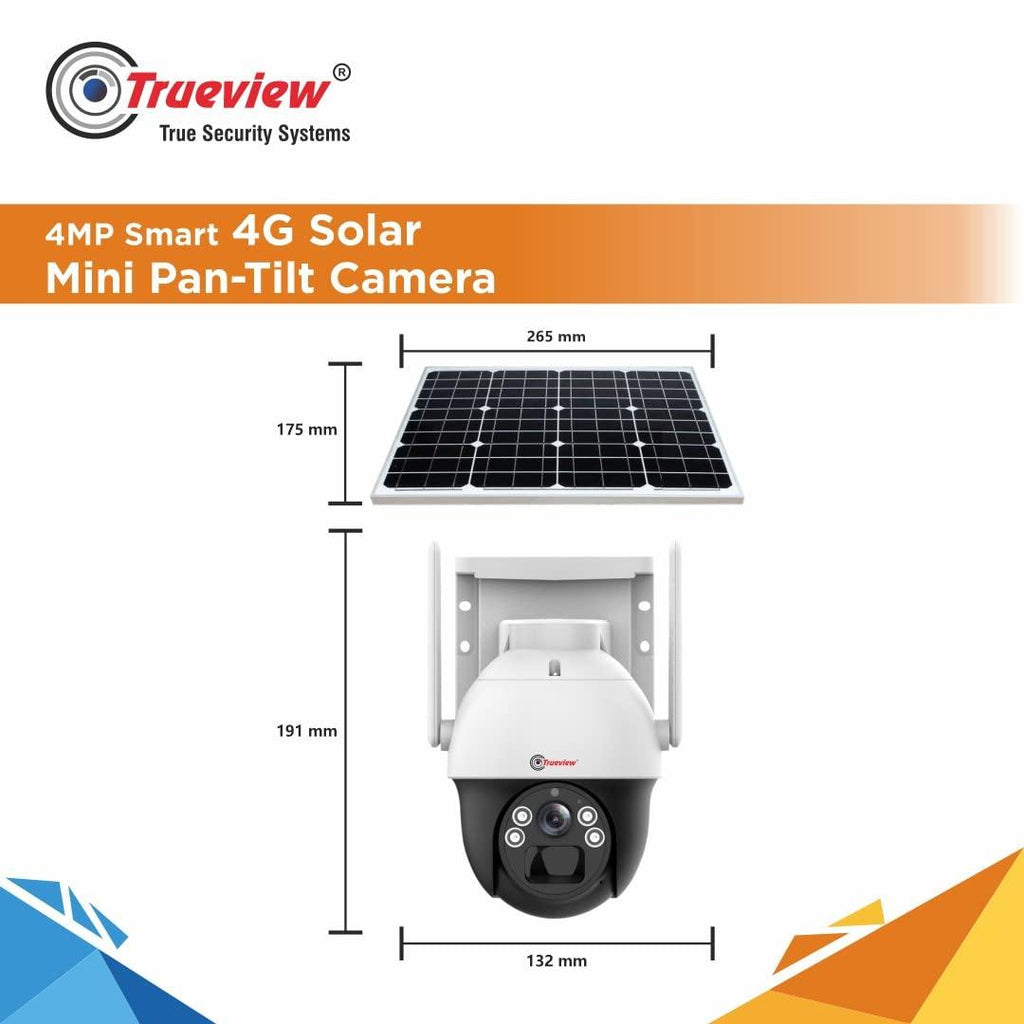 Trueview 4G Sim 4Mp Solar Powered CCTV Security Camera with Solar Panel | Surveillance for Agriculture | Remote Area | Construction Site | Garden (4MP Solar Mini PTZ)