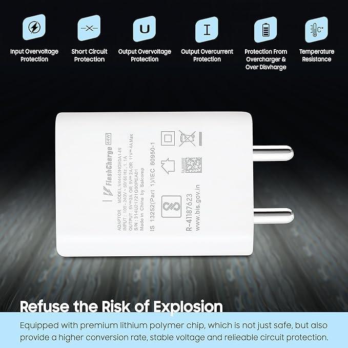 Original 44w Vivo Flash Charger USB Adapter Compatible with Vivo V25 5G/V23 5G/V23 E 5G/V23PRO 5G/Y35/Y75/Y73/V25/V23/V325E/V21/V21 PRO/V20 PRO/V20/V19/T144W/IQOO Z6/Z6 LITE 5G (Original 44w Adapter)