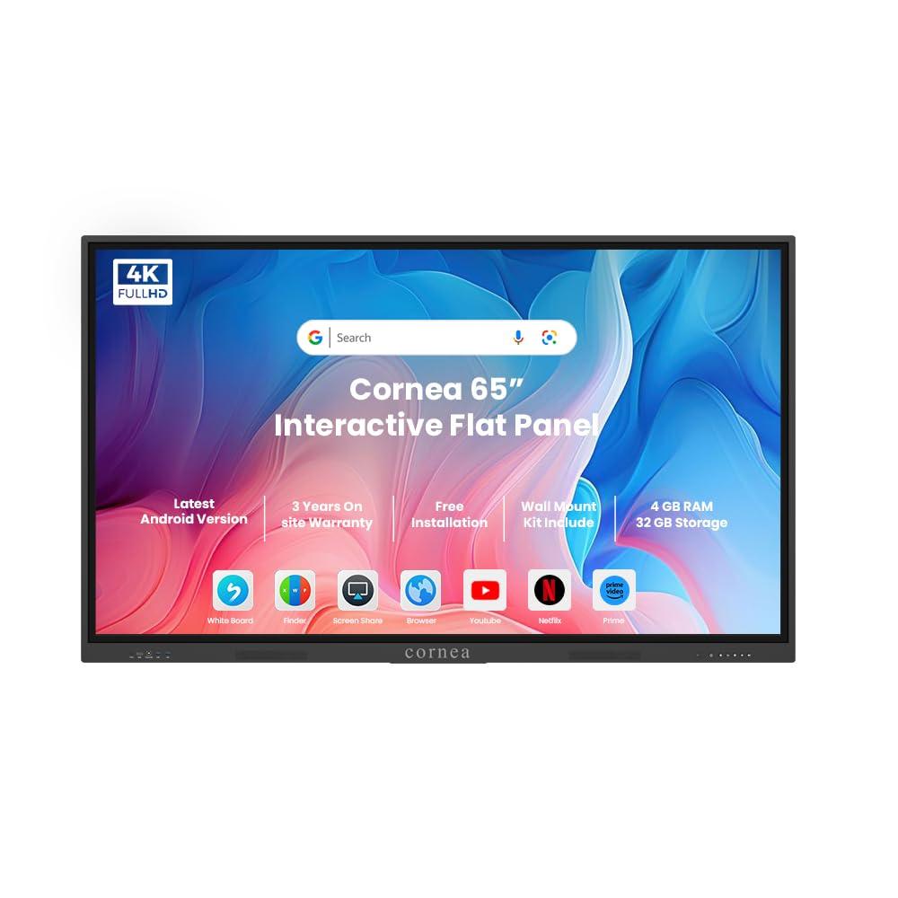 Cornea 65 Inches 4K UHD Touch Screen LED TV UltraTouch Display Interactive Flat Panel Monitor(3840 x 2160 Pixels) Android 13 Ideal for Schools,College, Institute,Home&Office Windows(Optional)