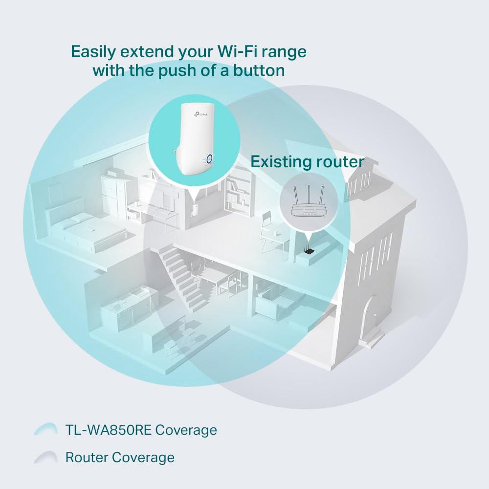 TP-Link TL-WA850RE Single_Band 300Mbps RJ45 Wireless Range Extender, Broadband/Wi-Fi Extender, Wi-Fi Booster/Hotspot with 1 Ethernet Port, Plug and Play, Built-in Access Point Mode, White