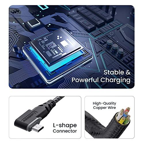 Ambrane Micro USB Cable, 3A Fast Charging, L Shape for Easy Holding, 480mbps Data Transmission, Tangle-free, Unbreakable Braided for Smartphones & other devices 1.25m(ABLM-125 Black)