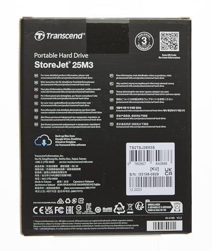 Transcend StoreJet 2TB USB 3.1 Gen 1 Compatible with PC, Mac, Tab, PS5 and Xbox,| RecoveRx Software |2.5" HDD | 3 Yrs. Warranty - TS2TSJ25M3S