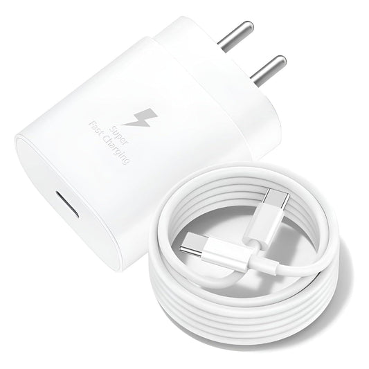 Sounce 25W Type-C Travel Adapter & USB C Cable Combo Mobile Charger Super Fast Charging Adaptor with PD Charging for Samsung Galaxy S24 Ultra S23 S22 S21 fe S20 S20+ M14 5G M34 M54 M53 5g M33 - White