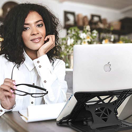 STRIFF Adjustable Laptop Tabletop Stand Patented Riser Ventilated Portable Foldable Compatible with MacBook Notebook Tablet Tray Desk Table Book with Free Phone Stand (Black)