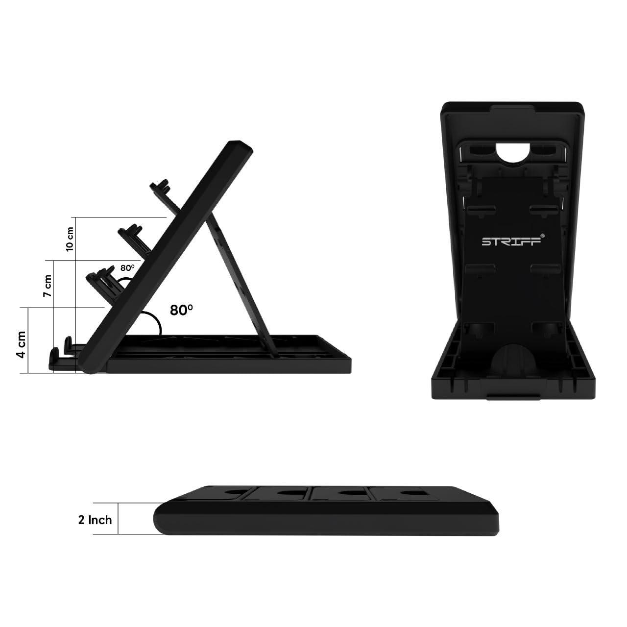 STRIFF Smartphone Stand, Tabletop, Foldable, Mobile Stand, Phone Stand, Tablet Stand, Smartphone Holder, Adjustable Height, Lightweight, Compact, Portrait and Horizontal, Easy to Carry(Black)