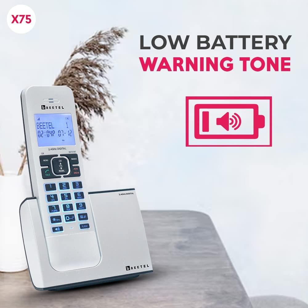 Beetel Newly Launched X75 2.4Ghz Cordless Landline,Dual Mode DTMF/FSK,1 Line 7 Segment LCD Display & Blue LED Backlit,Illuminated Keypad,2 Way Speaker Phone,6 Step Ringer Volume Control (Silver)(X75)