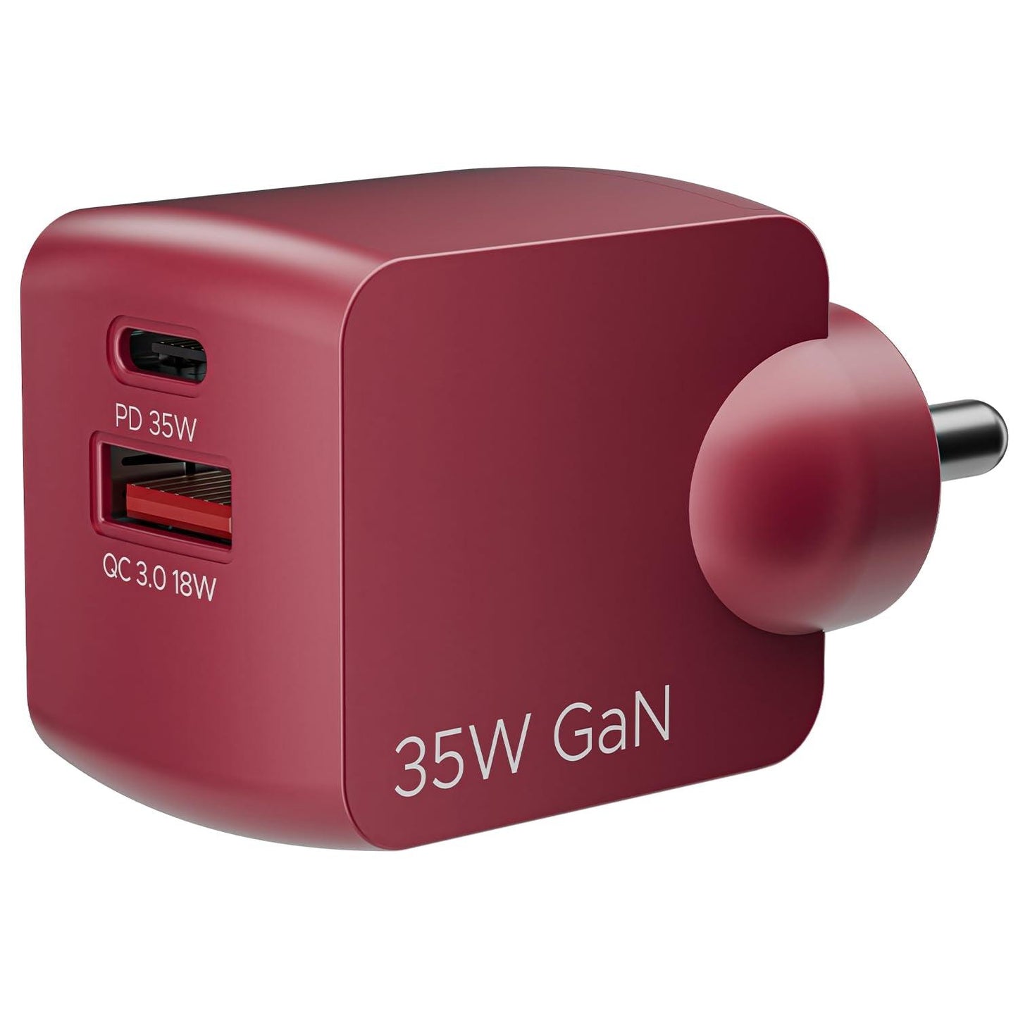 boAt 35W GaN Wall Charger w/GaN Chip Tech, Fast Charging w/PD,PPS & QC 3.0, Compatible w/iPhone 16/15/14/13, Samsung S23/S24, Vivo, Oppo, Oneplus & Smart IC Protection(Monarch Red)