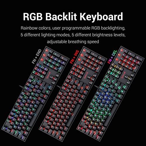 Redragon K551 RGB LED Backlit Wired Mechanical Gaming Keyboard with Numlock Keys for Windows PC (Black, Blue Switches)