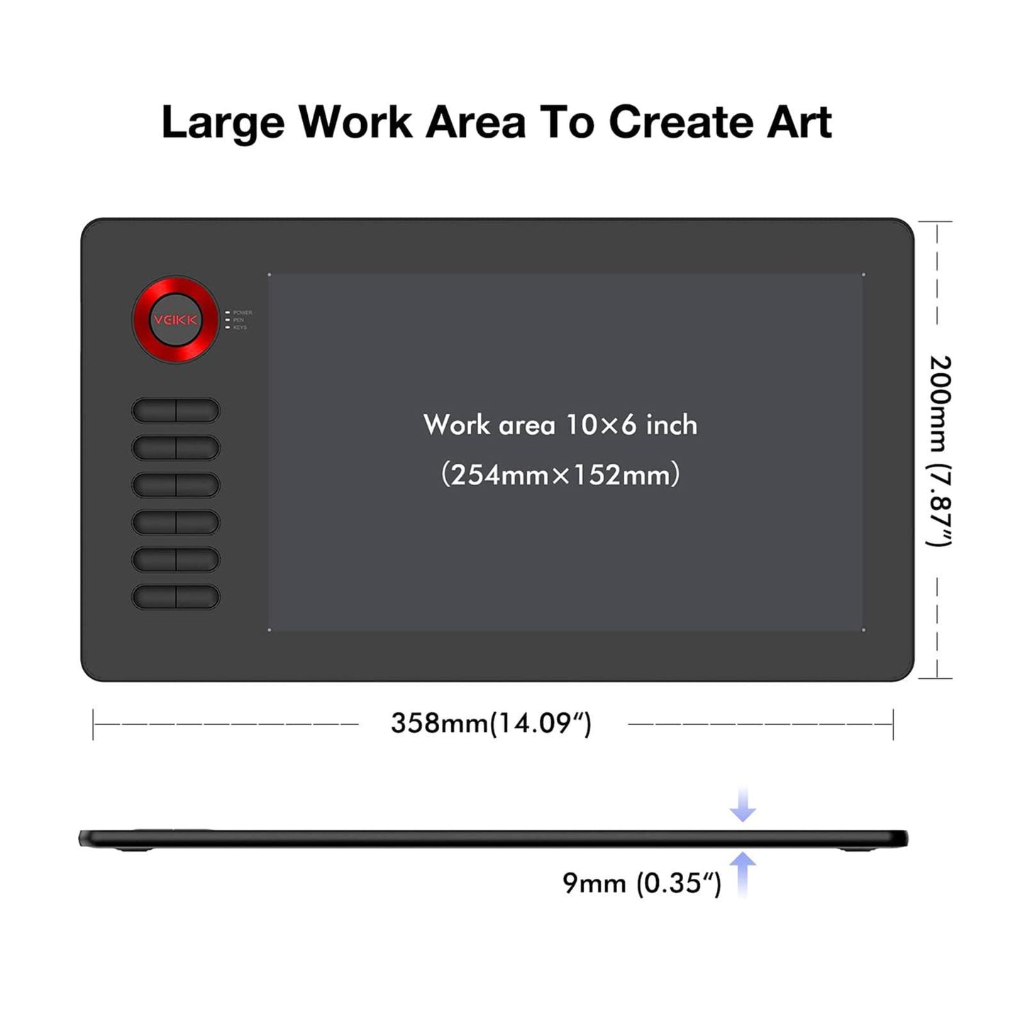 VEIKK A15 Graphics Drawing Tablet,10x6 Inch Pen Tablet,12 Hot Keys,Battery-Free Passive Pen with Tilt Function, 20 Replacement Nibs and 1 Artist Glove，Support Wins,Mac,Chrome,Lunix and Android OS-Red