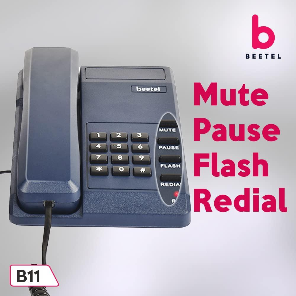 Beetel B11 Corded Landline Phone, Ringer Volume Control, LED for Ring Indication, Wall/Desk Mountable, Classic Design, Clear Call Quality, Mute/Pause/Flash/Redial Function (Made in India)(Blue)(B11)