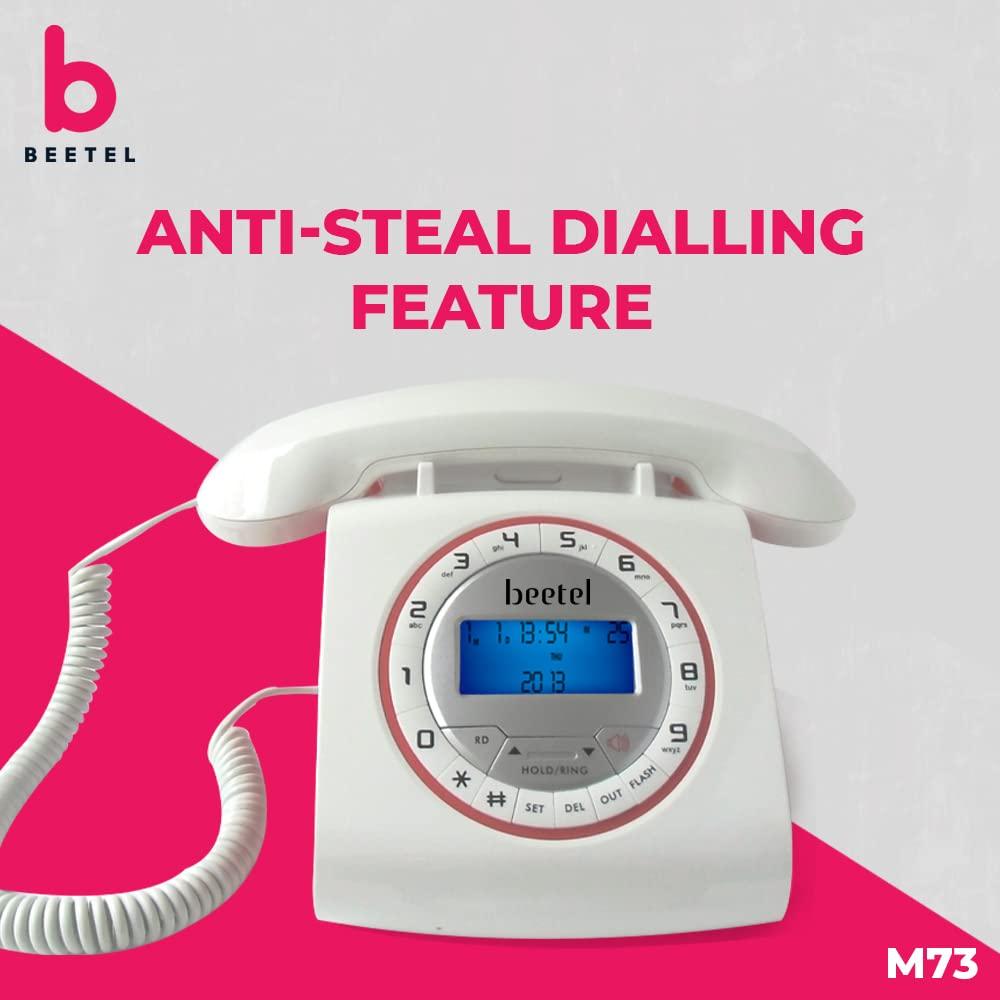 Beetel M73 Caller ID Corded Landline Phone with 16 Digit LCD Display, Retro Design, Alphanumeric Keypad, 2-Way Speaker Phone, Adjustable Ringing (White & Red)(M73)