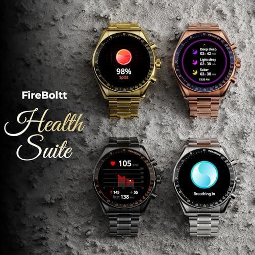 Fire-Boltt Moonwatch 36.3mm (1.43 inch) AMOLED Display, Wireless Charging, Metallic Frame, Stainless Steel Luxury Straps, Complete Health Suite, Bluetooth Calling, Sports Modes (Black)