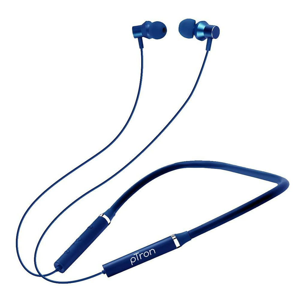 pTron Tangentbeat in-Ear Bluetooth Wireless Headphones with Mic, Punchy Bass, 10mm Drivers, Clear Calls, Dual Pairing, Fast Charging, Magnetic Buds, Voice Assist & IPX4 Wireless Neckband (Dark Blue) - Triveni World