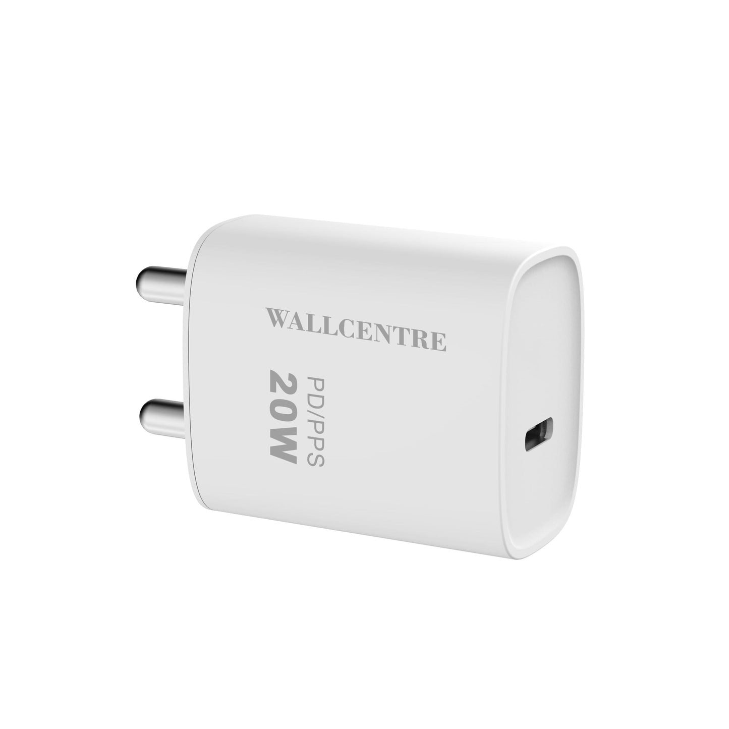 WALLCENTRE 20W Fast Charger Adapter | PD/QC Compatible with Android & iOS Devices | Type-C PD Power Adapter | Lightweight & Portable Design | Fast Charging Type-C Charger | White