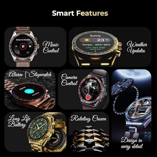 Fire-Boltt Moonwatch 36.3mm (1.43 inch) AMOLED Display, Wireless Charging, Metallic Frame, Stainless Steel Luxury Straps, Complete Health Suite, Bluetooth Calling, Sports Modes (Black)