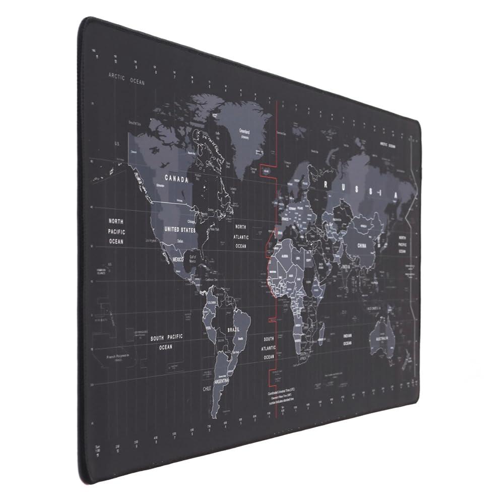 INOVERA World Map Anti-Slip Extended Desk Mat Gaming Rubber Stitched Mouse Pad for Laptop and Computer, 600L x 300B mm (Black, Medium)