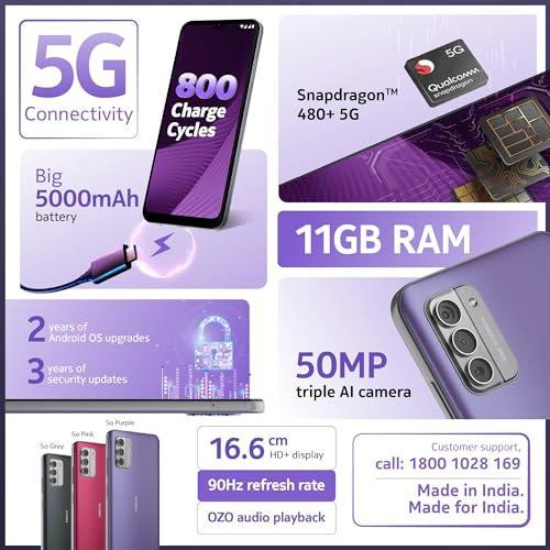 Nokia G42 5G | Snapdragon® 480+ 5G | 50MP Triple AI Camera | 11GB RAM (6GB RAM + 5GB Virtual RAM) | 128GB Storage | 5000mAh Battery | 2 Years Android Upgrades | 20W Charger Included | So Purple - Triveni World