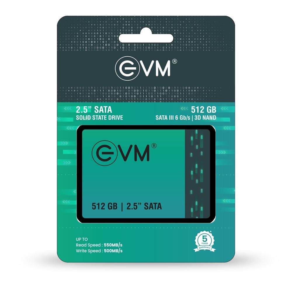 EVM 512GB 2.5 Inch SATA Internal SSD - Read: 550MB/s & Write: 500MB/s - SATA Solid-State Drive - 5Years Warranty (EVM25/512GB)