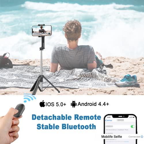 Mobilife Portable Selfie Stick with Tripod Stand Reinforced 96cm/37.8 inch Long 4 in 1 Bluetooth Selfie Stick Tripod Compact Stable for Mobile Phone Gopro Vlogging Travel,Black