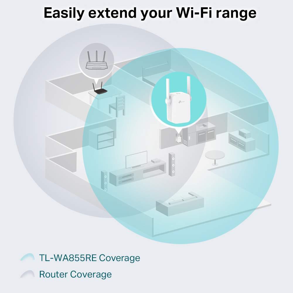 TP-Link TL-WA855RE N300 Mbps Single Band Universal Wireless Range Extender, Broadband/WiFi Extender with 1 Ethernet Port and 2 External Antennas, Plug and Play, Built-in Access Point Mode, White