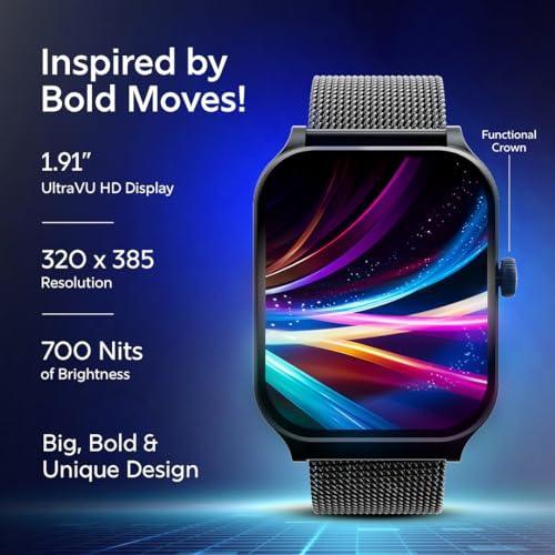 Fastrack New Limitless Classic|Large 1.91" Super UltraVU Display|Functional Crown|Highest 320x385 Pixel Resolution|SingleSync BT Calling|100+ Sports Modes|Metal Case Premium Smartwatch - Black Mesh - Triveni World