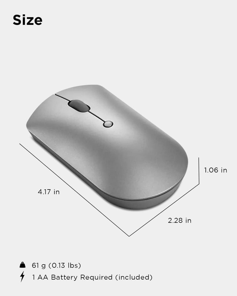 Lenovo 600 Bluetooth 5.0 Silent Mouse: Compact, Portable, Dongle-Free Multi-Device connectivity with Microsoft Swift Pair | 3-Level Adjustable DPI up to 2400 | Battery Life: up to 1 yr