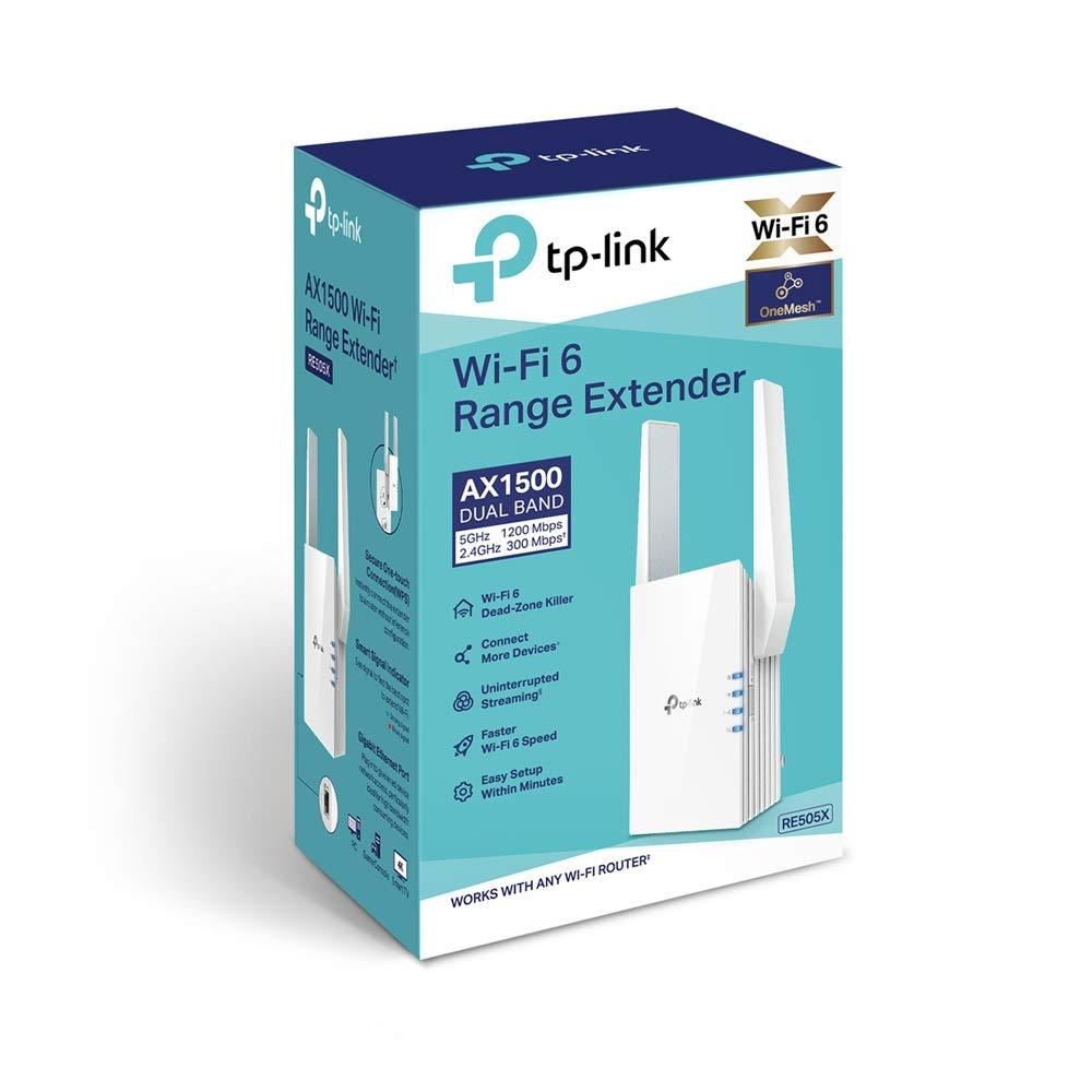 TP-Link AX1500 Wi-Fi 6 Range Extender, Up to 1500 Mbps Speed, Next-Gen Dual Band WiFi Booster, Wireless Repeater with Gigabit Port, 2 External Antennas, Easy Set-Up (RE505X)