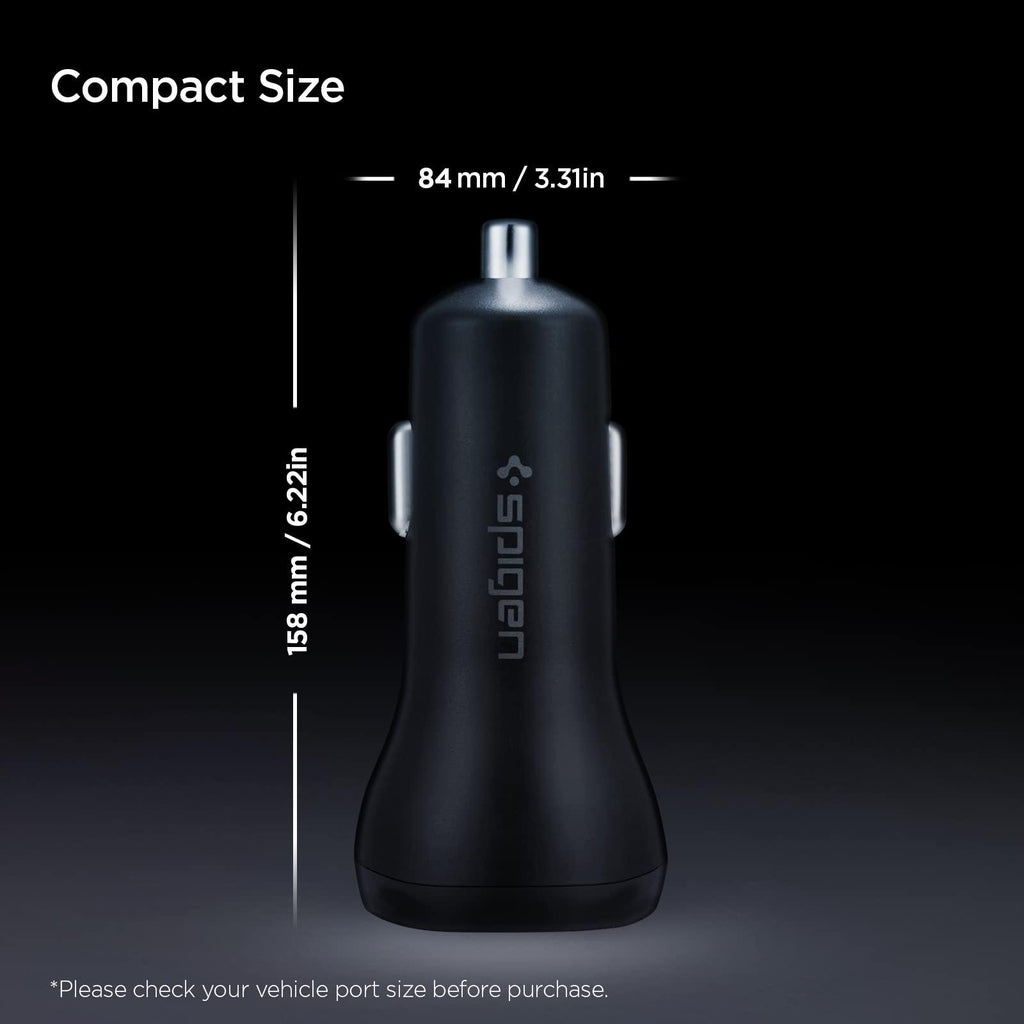 Spigen USB C Car Charger,45W Dual Port Car Charger Fast Charge(PD Charging 27W+Quick Charge 18W)Type C Car Adapter for iPhone 13 Pro Max 13 Mini 12 11 iPad Galaxy S21 Ultra S20 FE Note 20 Plus,Black