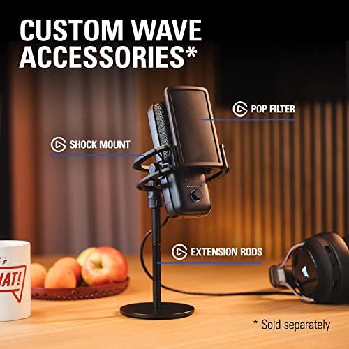 Elgato Wave:3 Premium USB Condenser Unidirectional Microphone and Digital Mixing Solution, Anti-Clipping Technology, Capacitive Mute, Streaming and Podcasting, (10MAB9901, Black)