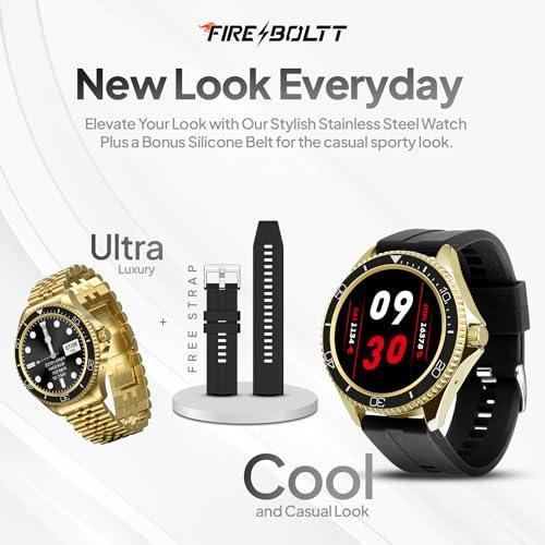 Fire-Boltt Quantum Luxury & Sporty Stainless Steel with Free Silicone Strap Smartwatch, 1.28" Bluetooth Calling, 2 Looks in 1 Watch, High Resolution of 240 * 240 Px & TWS Connection (Sapphire Gold) - Triveni World