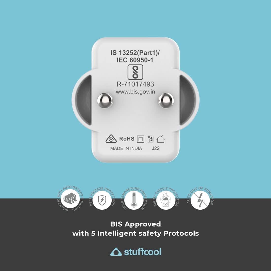 Stuffcool Nova 65W GaN Charger Made in India 3 Ports Supports Samsung PPS Super Fast Charging 2.0, Compatible with macbooks laptops iPhones iPads, samsungs, Pixels