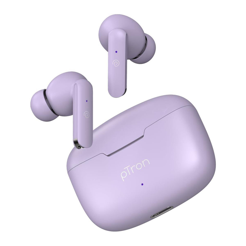 pTron Bassbuds Duo in-Ear Wireless Earbuds,Immersive Sound,32Hrs Playtime,Clear Calls Tws Earbuds,Bluetooth V5.1 Headphones,Type-C Fast Charging,Voice Assist&Ipx4 Water Resistant (Light Lilac)