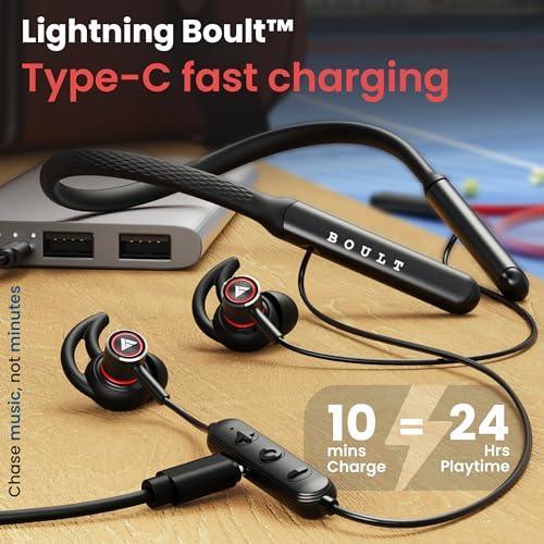 Boult Audio Curve Max Bluetooth Earphones with 100H Playtime, Clear Calling ENC Mic, Dual Device Connectivity, Lowest Latency Gaming, 13mm Bass Driver, Made in India Neckband Wireless Earphone (Black) - Triveni World