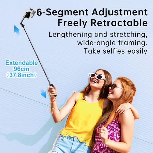 Mobilife Portable Selfie Stick with Tripod Stand Reinforced 96cm/37.8 inch Long 4 in 1 Bluetooth Selfie Stick Tripod Compact Stable for Mobile Phone Gopro Vlogging Travel,Black